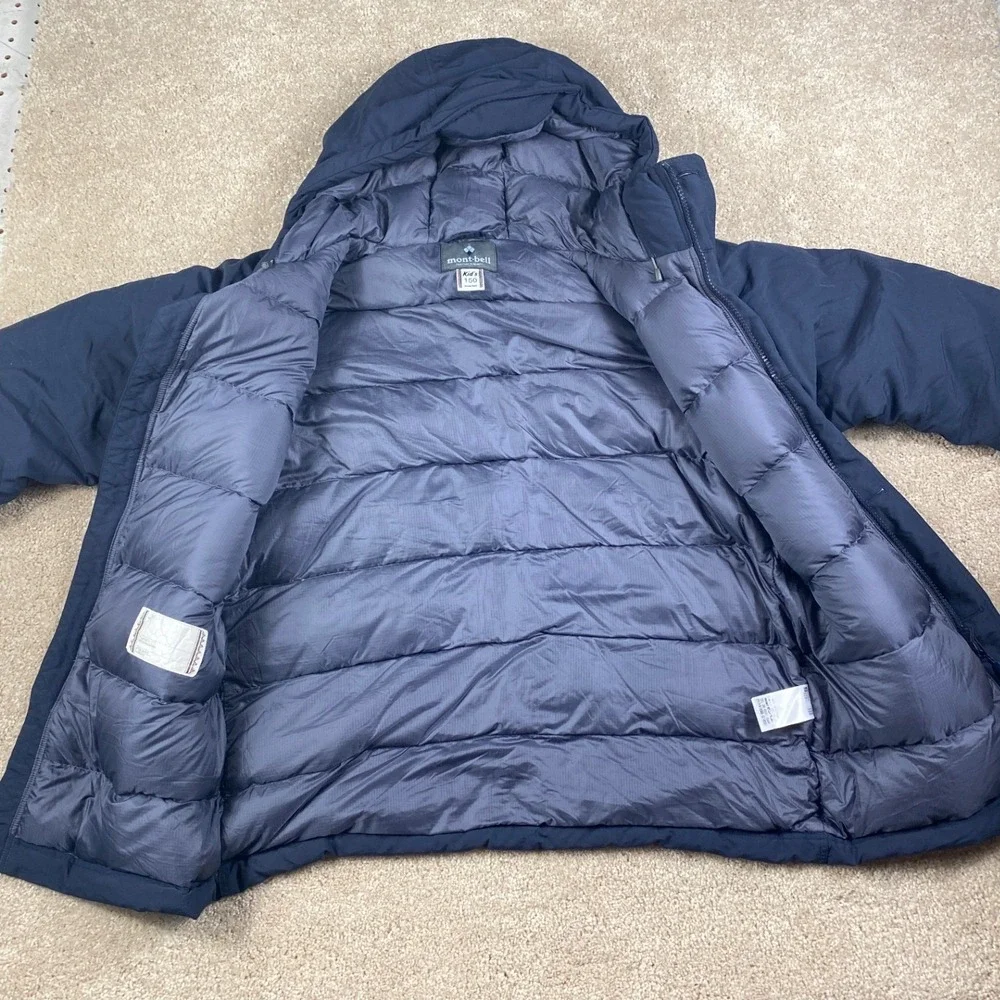 Mont-bell Down Husky Coat Kids 150 Parka Navy Blue Puffer Hooded 1101515
